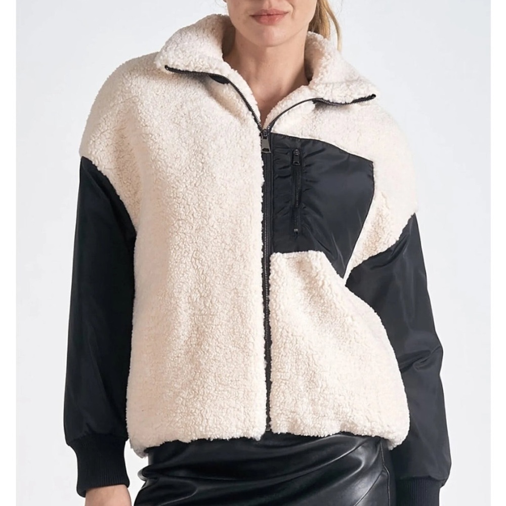 NWT Elan Zoe faux fur zip up jacket womens size small oversized